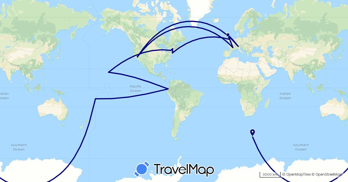 TravelMap itinerary: driving in Switzerland, Ecuador, France, United Kingdom, United States, Samoa (Europe, North America, Oceania, South America)